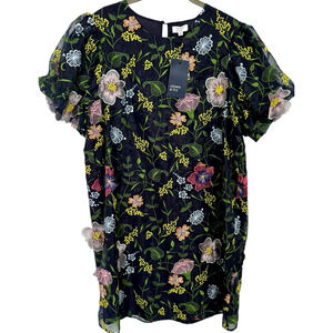 NWT Crown & Ivy Sz XL Embroidered Floral Applique Navy Combo Dress